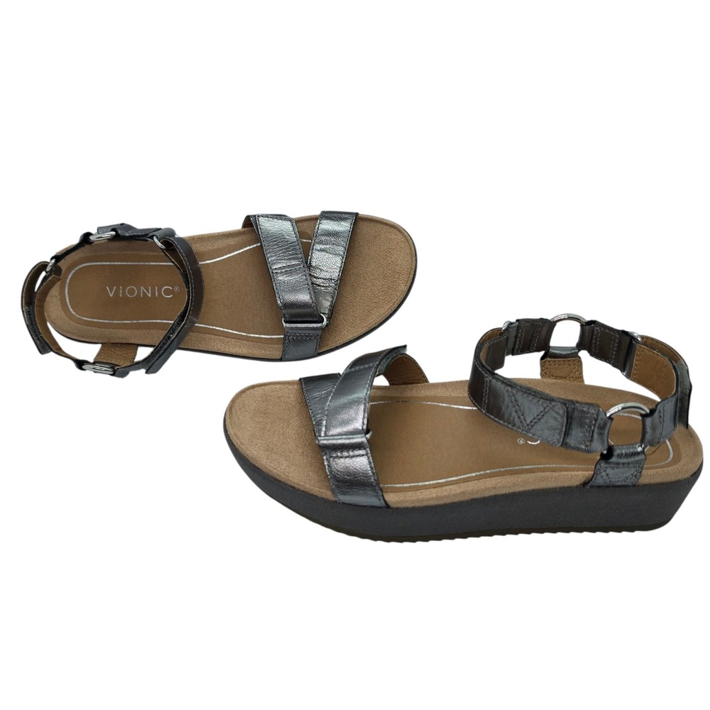 Vionic Kayan Metallic Pewter Platform Wedge Sandals 10010568 Womens 6